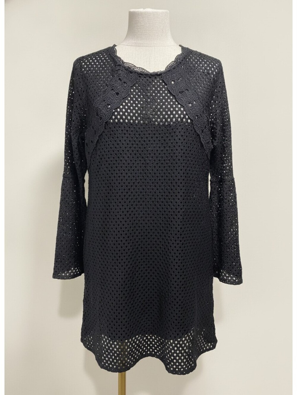 LOFT Women's Sz 6 Black Eyelet Lace Long Sleeve Back Zip Dress NWT $98 1459